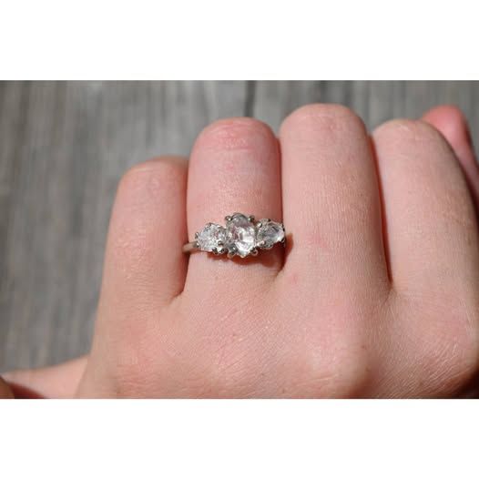 Three Stone Raw Diamond Engagement Ring, Rough Diamond Wedding Band, Unique